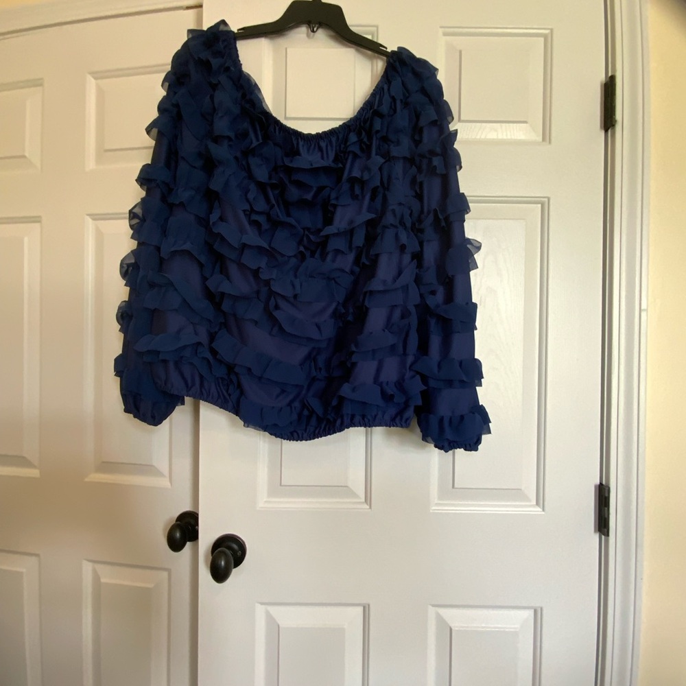 Ashley Stewart Navy Ruffle Top
